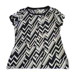EUC Anne Klein Black White Geometric Chevron Print Blouse